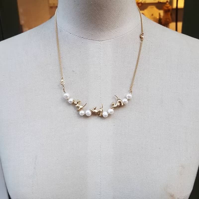 -貓咪造型0.5cm天然小珍珠項鍊_手項鍊活動雙用設計款