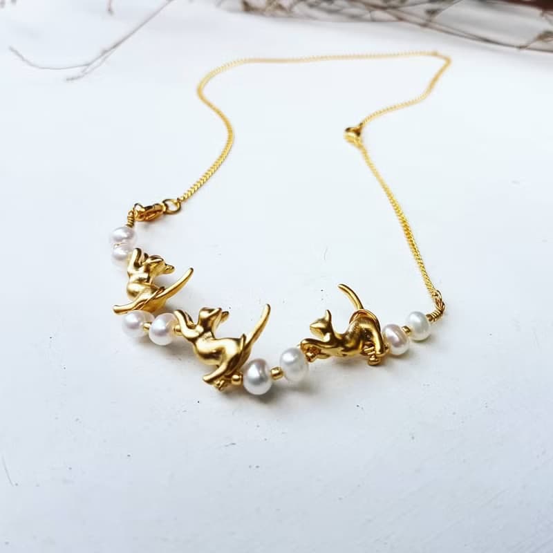 -貓咪造型0.5cm天然小珍珠項鍊_手項鍊活動雙用設計款