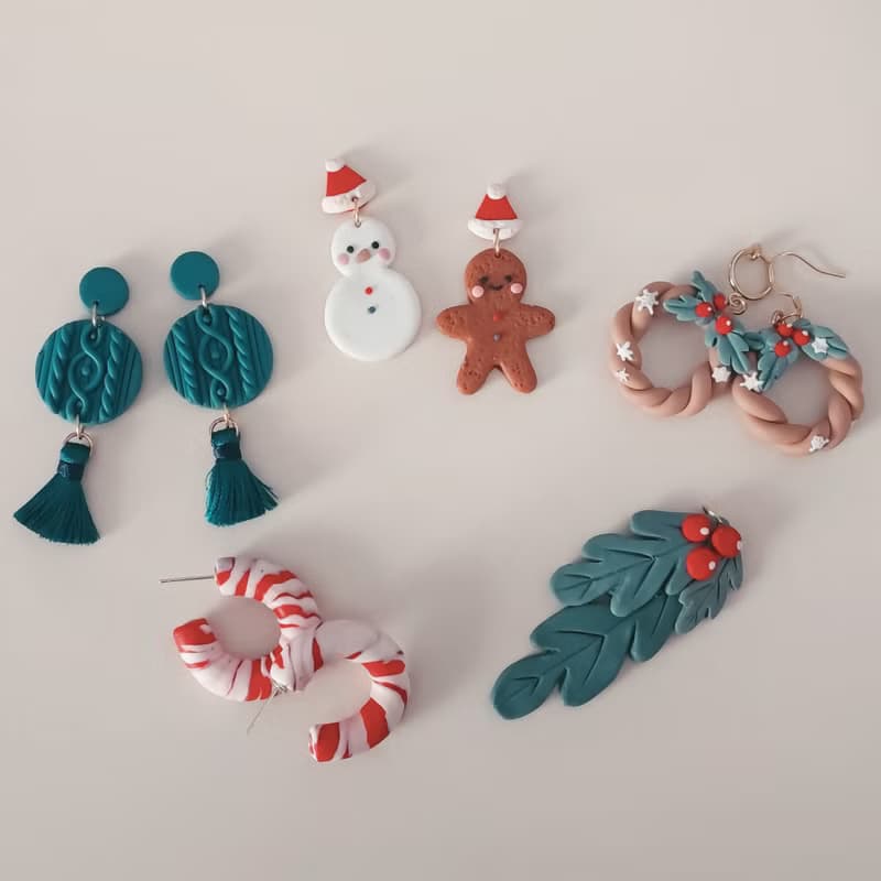 聖誕薑餅人雪人軟陶飾物套裝/自製耳飾髮夾/DIY材料包