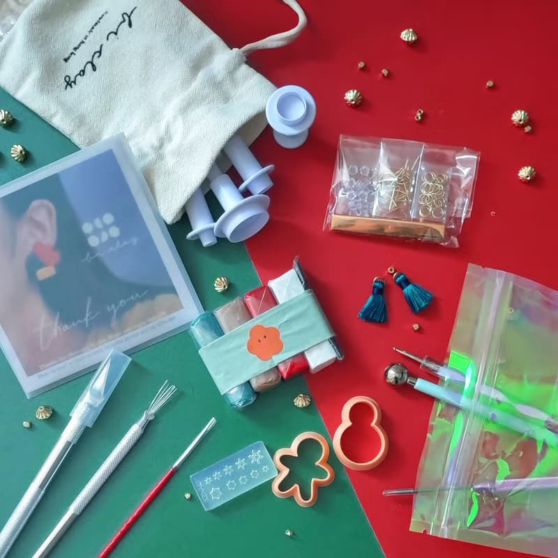 聖誕薑餅人雪人軟陶飾物套裝/自製耳飾髮夾/DIY材料包