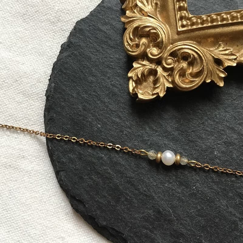 月蝕 黃銅手鍊 淡水珍珠 拉長石