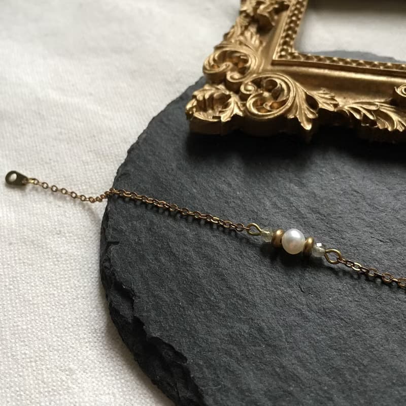 月蝕 黃銅手鍊 淡水珍珠 拉長石