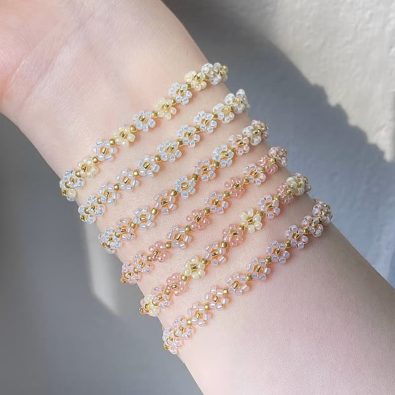 Beaded Flower Bracelet Gold Collection (13-21cm)