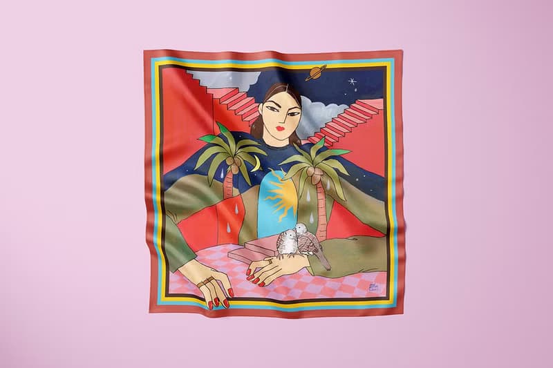 Midnight and Morning - Woman and Bird silk polyester scarf