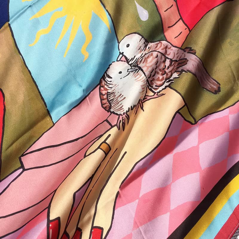 Midnight and Morning - Woman and Bird silk polyester scarf