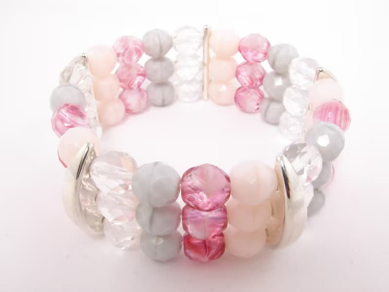Pink Fuchsia Czech Glass Bracelet Three 3 Strand Beaded Stretch Bracelet Jewelry
