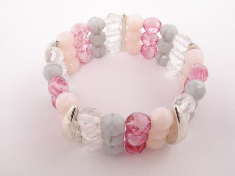 Pink Fuchsia Czech Glass Bracelet Three 3 Strand Beaded Stretch Bracelet Jewelry