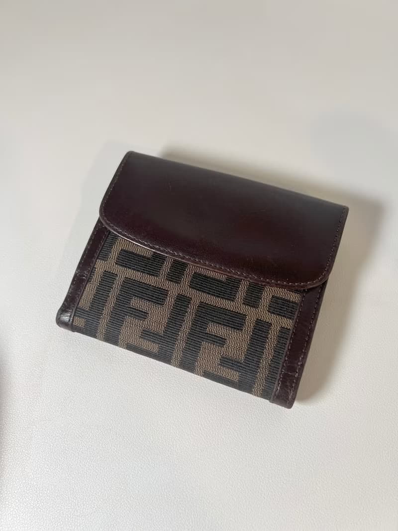 Fendi啡色老花皮革錢包皮革短夾 日本中古vintage