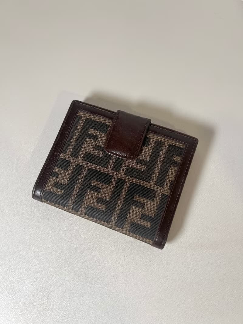Fendi啡色老花皮革錢包皮革短夾 日本中古vintage