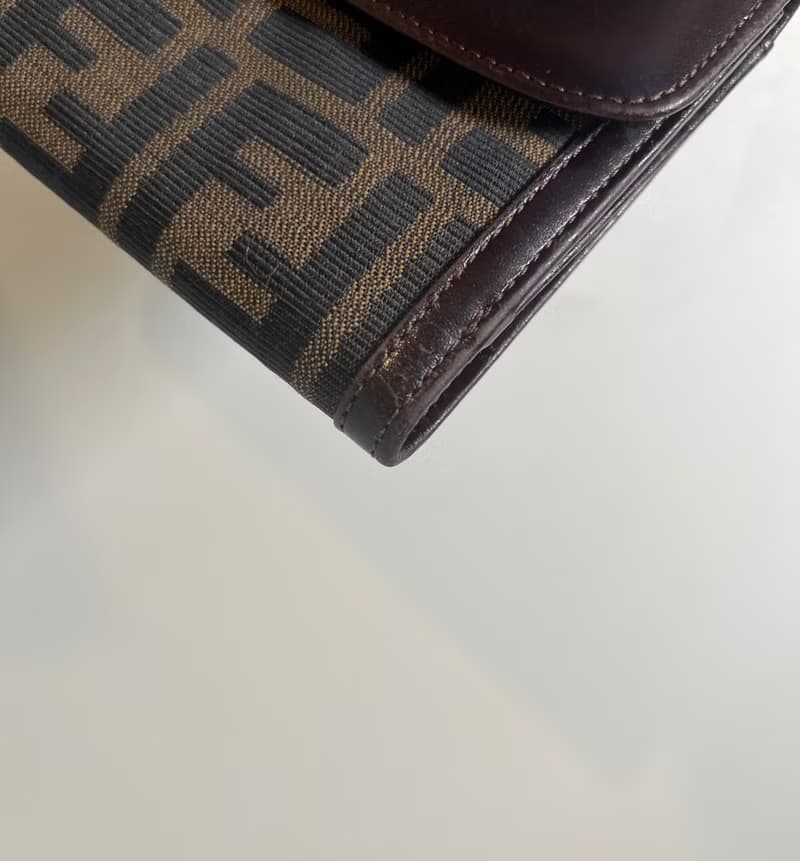 Fendi啡色老花皮革錢包皮革短夾 日本中古vintage