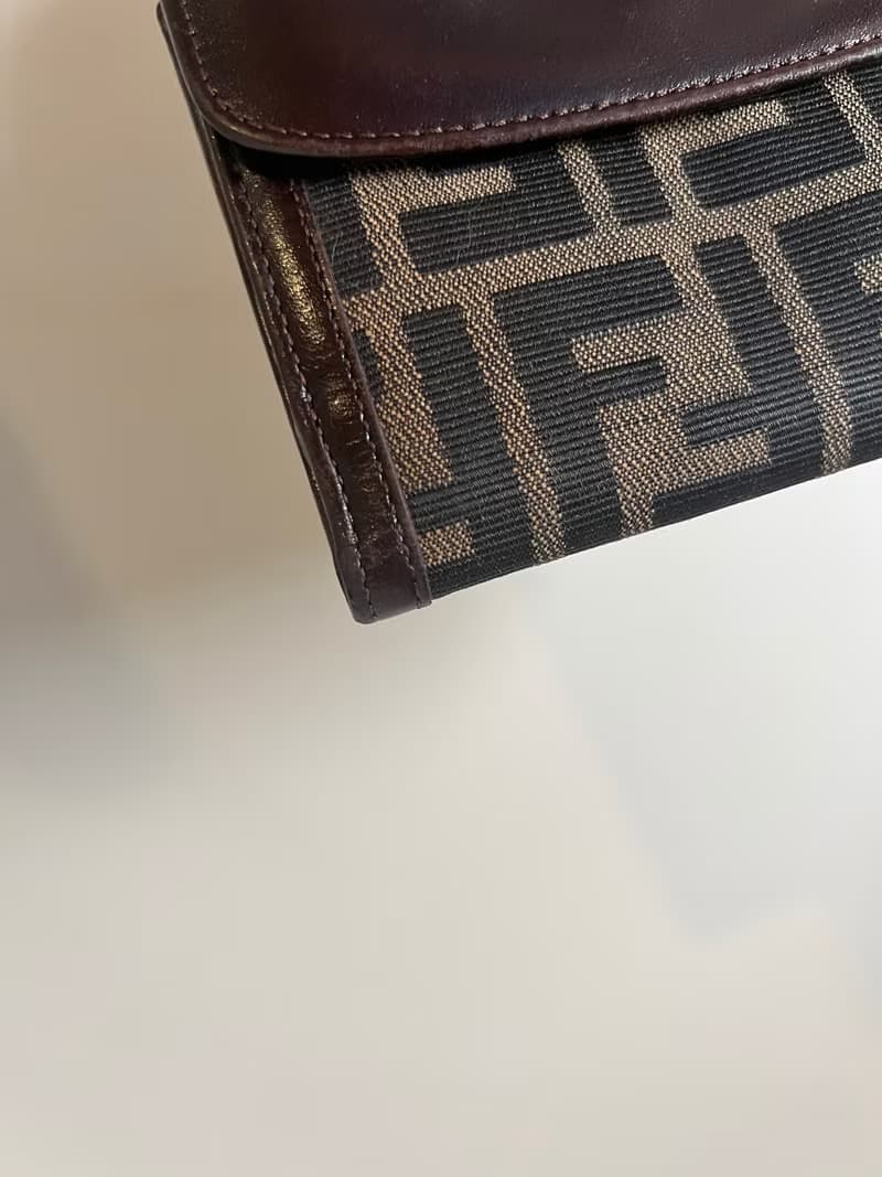 Fendi啡色老花皮革錢包皮革短夾 日本中古vintage
