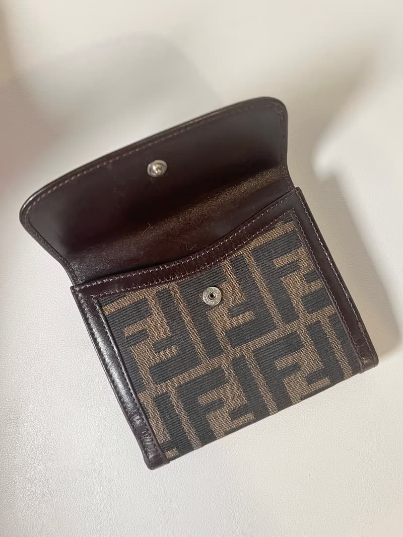 Fendi啡色老花皮革錢包皮革短夾 日本中古vintage