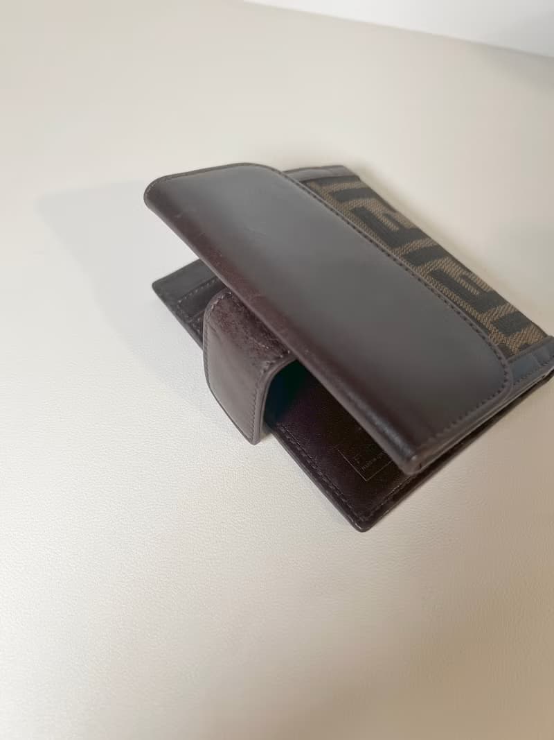 Fendi啡色老花皮革錢包皮革短夾 日本中古vintage