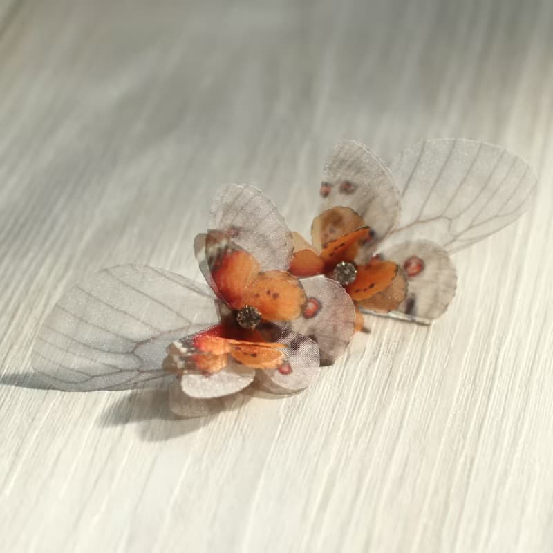 不對稱蝴蝶耳環一對&水鑽925銀耳針 pierced or clip-on earring