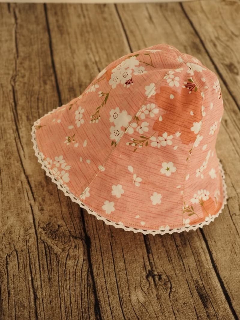 手工製作雙面粉紅櫻花帽子/ 粉紅碎花防風防曬帽子 適合小孩成人