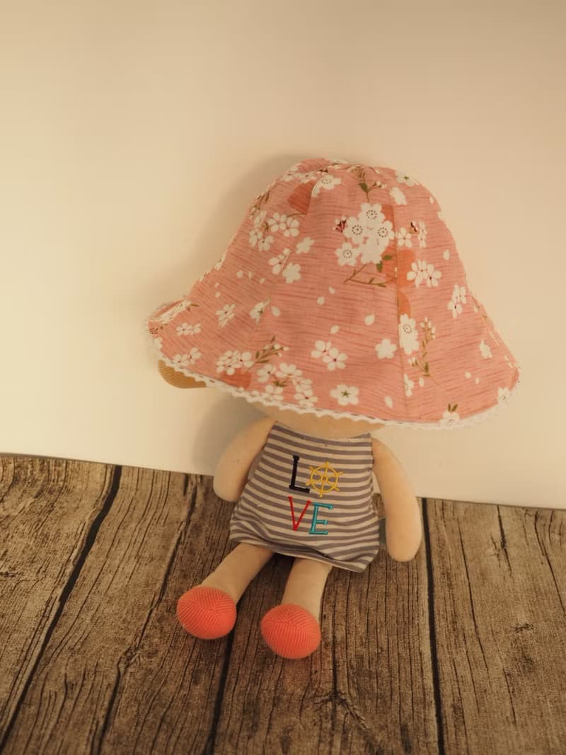 手工製作雙面粉紅櫻花帽子/ 粉紅碎花防風防曬帽子 適合小孩成人
