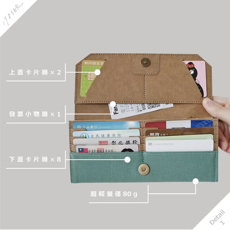 葉與三角 縮皺棉布紙長夾-黑色款/超輕量皮夾 錢包/可水洗紙 14層