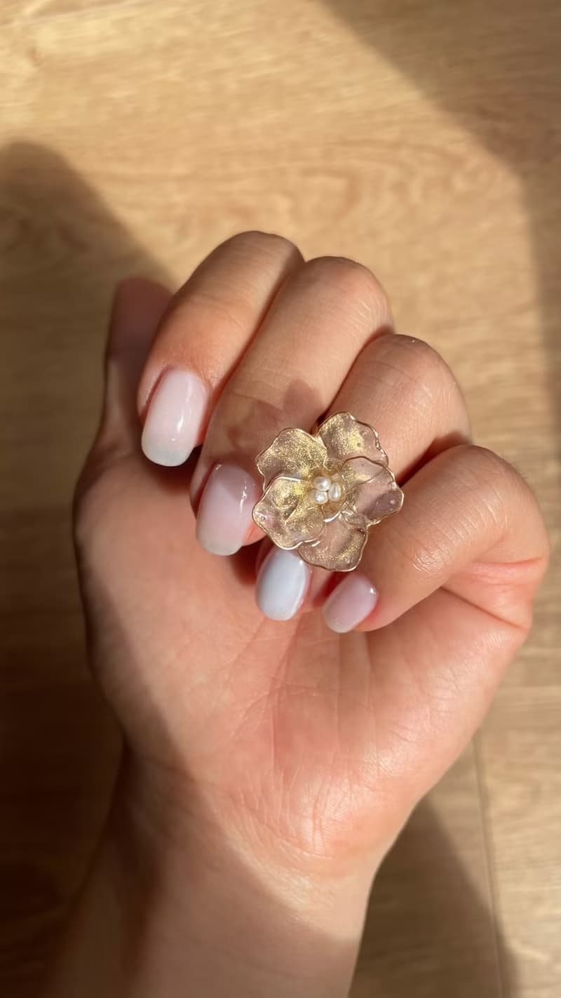可旋轉好人緣小桃花14k注金防水戒指天然珍珠玫瑰金
