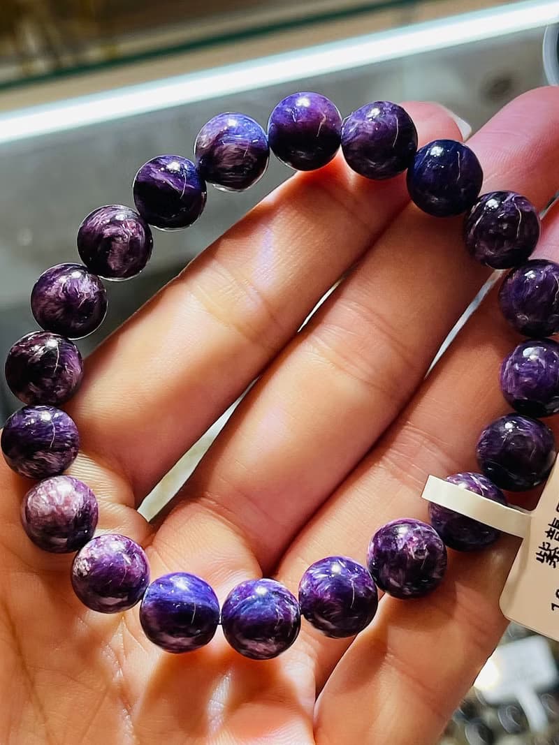天然白紋濃色紫龍晶手珠10mm28.89g提高靈性免正能量受負能量影響