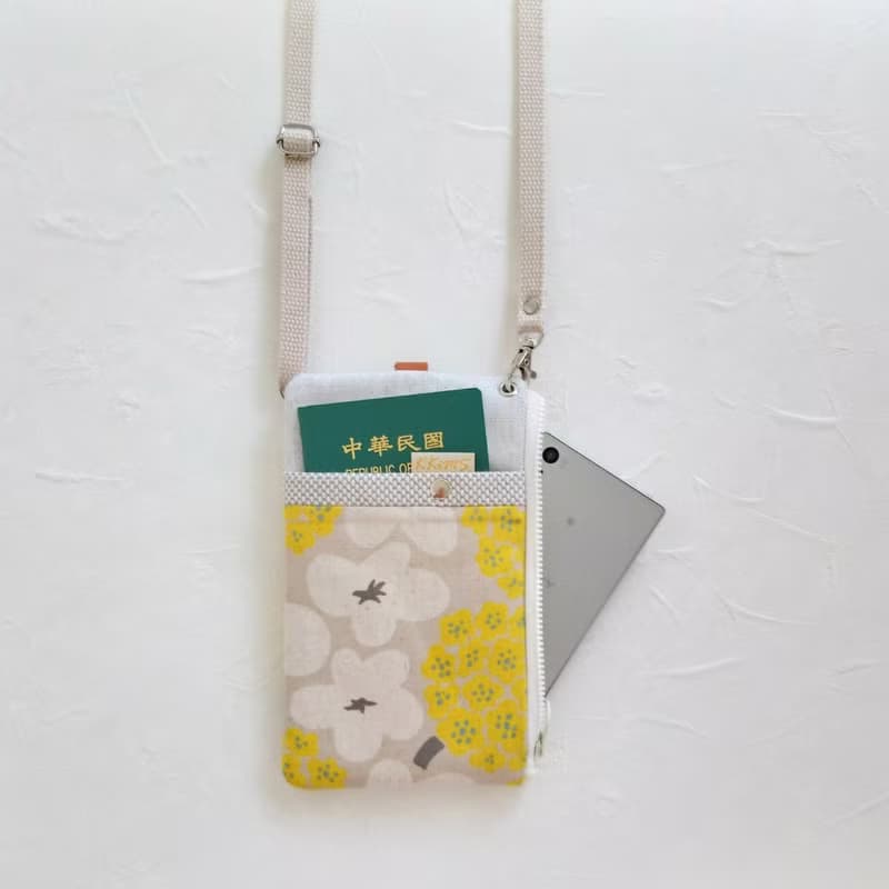 【FPH/3Way手機包(可直可橫)】北歐大花棉花亮黃 日本帆布