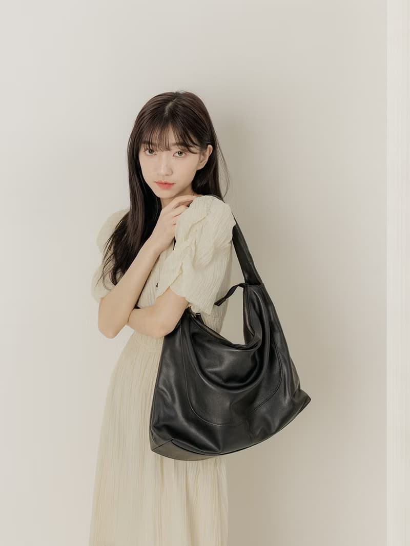 supportingrole 真皮極簡新月低調風格肩手提背包 黑