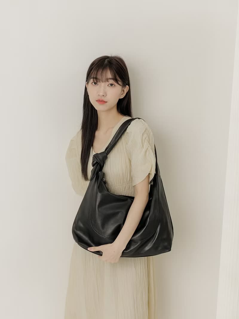 supportingrole 真皮極簡新月低調風格肩手提背包 黑