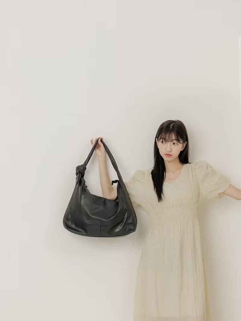 supportingrole 真皮極簡新月低調風格肩手提背包 黑