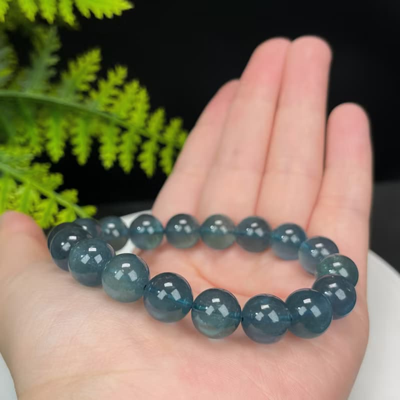 高品質魔鬼綠海藍寶手串高冰透體綠藍圓珠手鏈女氣質三月生辰11mm