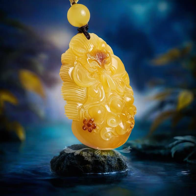 騰彪琥珀 天然琥珀蜜蠟 頂級焦皮 雞油黃蜜蠟 九尾狐仙 藏品項鍊