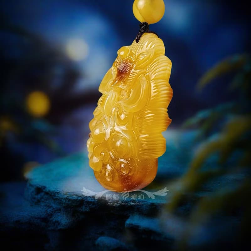 騰彪琥珀 天然琥珀蜜蠟 頂級焦皮 雞油黃蜜蠟 九尾狐仙 藏品項鍊