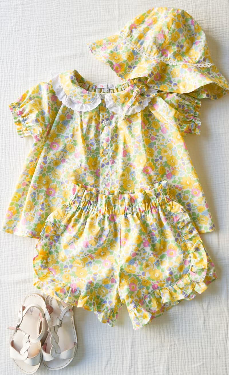 英國LIBERTY FABRICS女童有機棉法式手工寬緣蕾絲遮陽帽