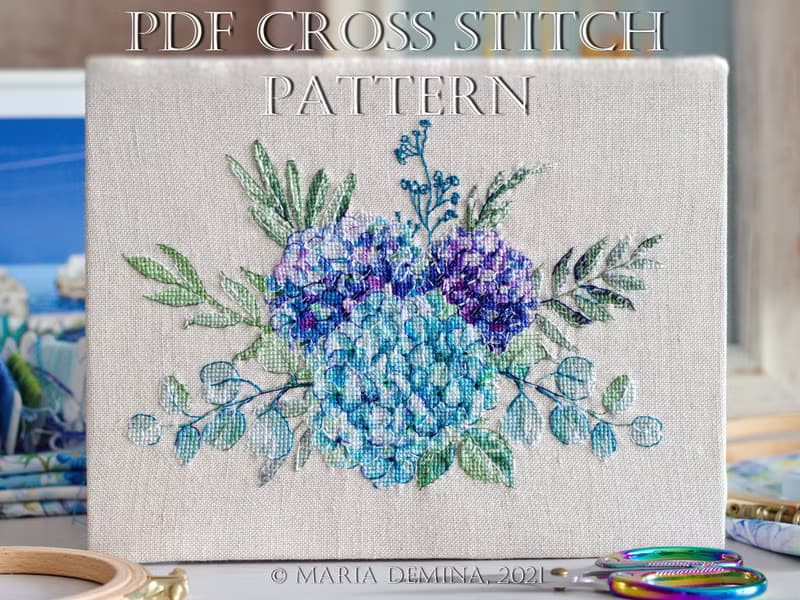 【數位】Hydrangea Bouquet - PDF cross stitch pattern