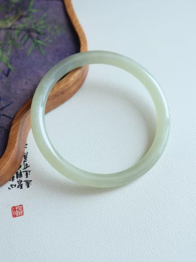 天然晴水和田玉手鐲叮當鐲細圓條手鐲 冰底晴水料細膩油潤59圈口