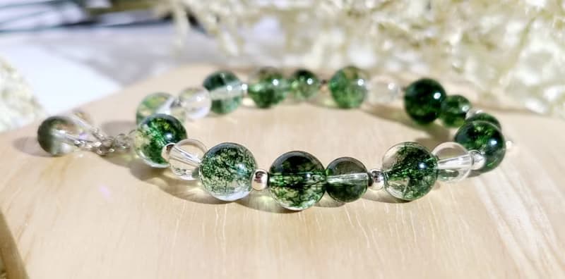 清新氣質 - 天然綠幽靈/白水晶手鍊