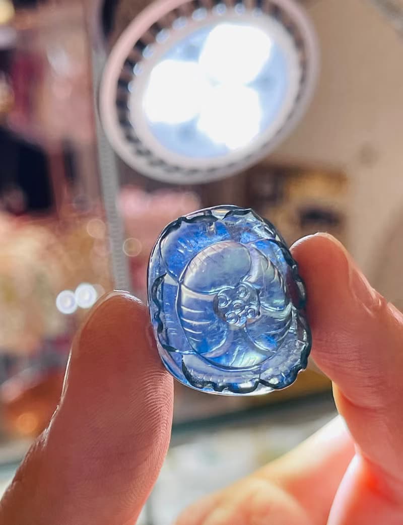 畢業級海藍寶牡丹花立體手工雕刻項鍊平穩身心舒緩壓力