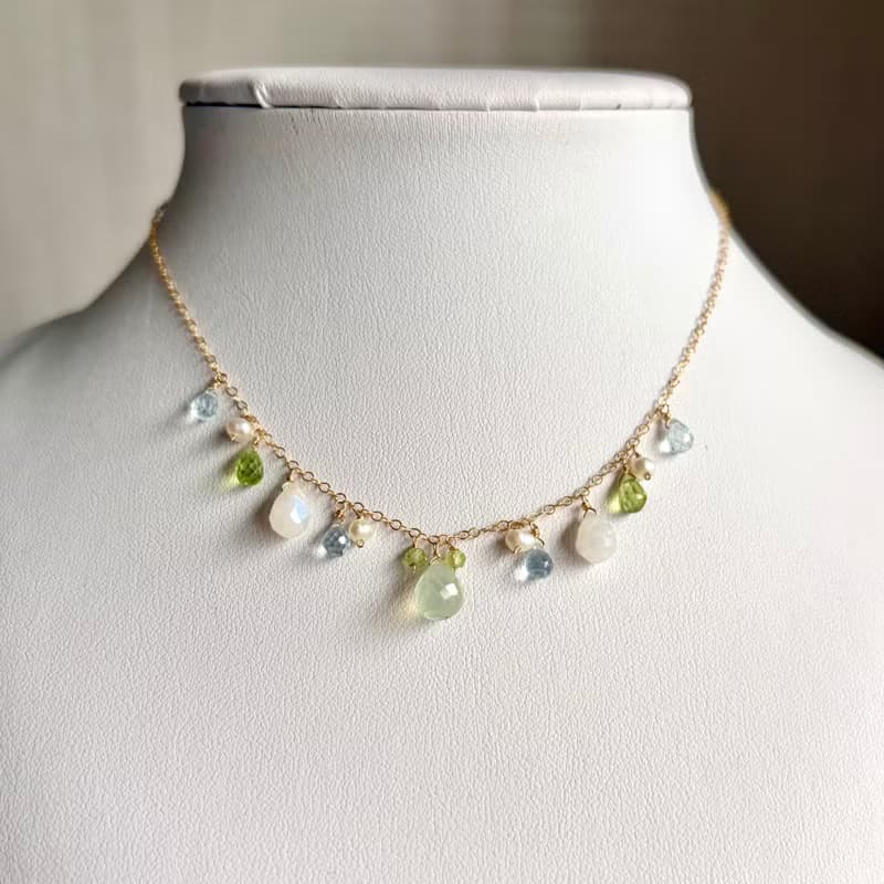 14KGF 葡萄石 x 月光石 x 橄欖石 項鍊