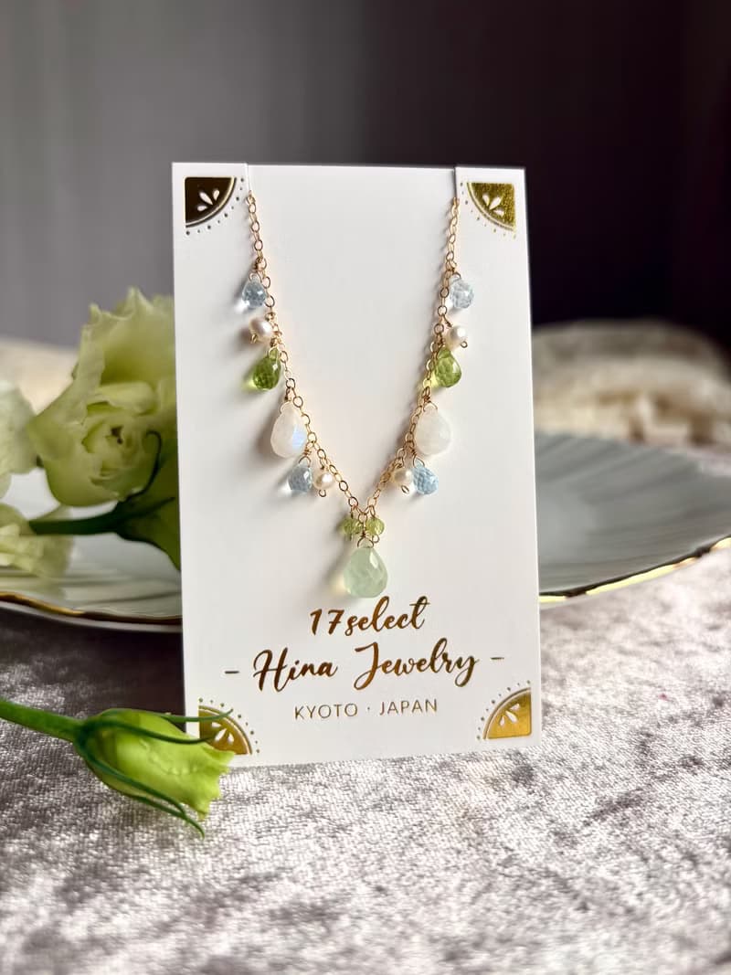 14KGF 葡萄石 x 月光石 x 橄欖石 項鍊