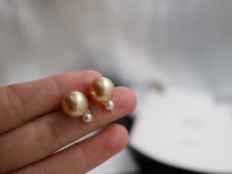 日本製 akoya珍珠 南洋金珠 珍珠耳釘 18k金鑲鑽耳釘 珍珠耳環