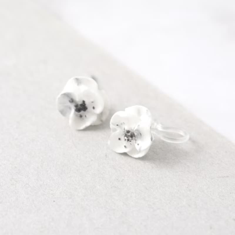 大理石紋罌粟秋牡丹耳環/耳夾 手工黏土裱花