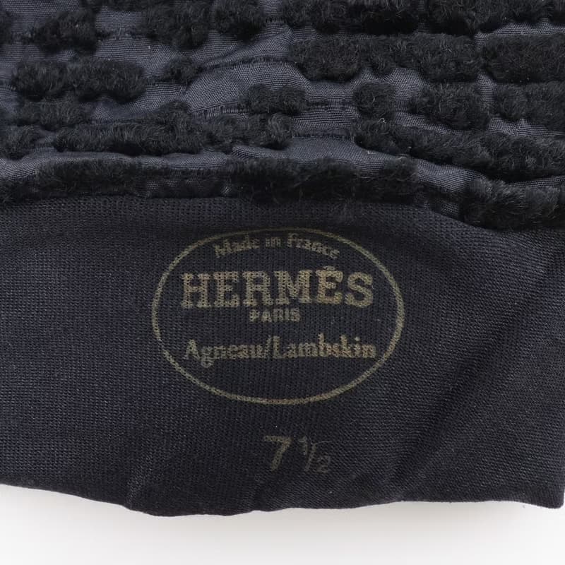 【日本直送】エルメス HERMES グローブ 手袋 ラムスキン × サテン 黒 レディース【中古】