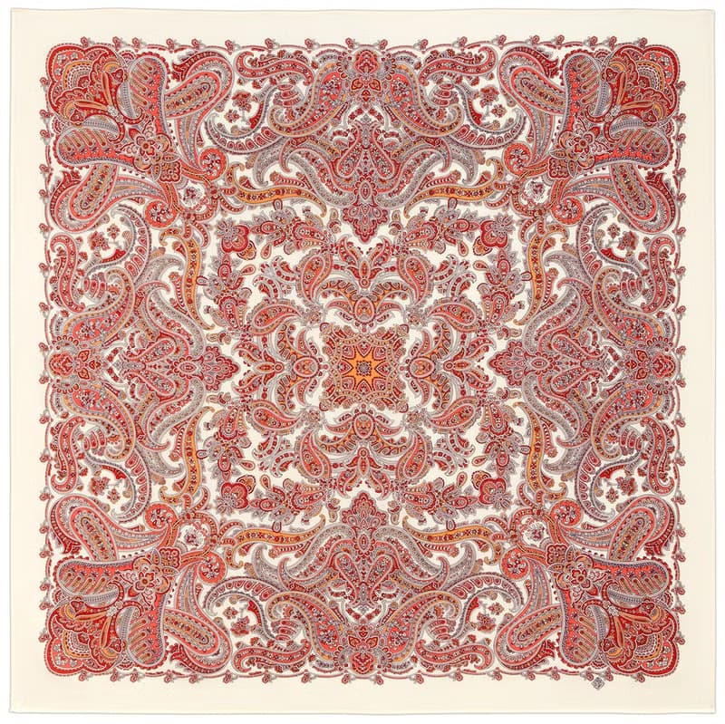 Original Pavlovo Posad Russian Shawl 100% Wool Woolen Scarf 125x125 cm 2038-2 N