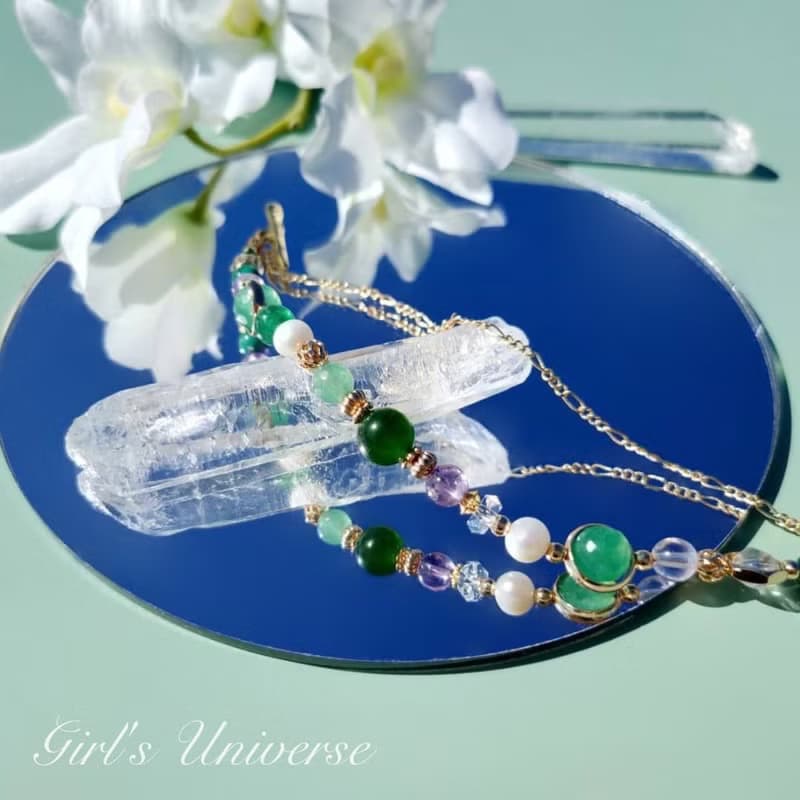 南方莊園。碧玉 淡水珍珠 紫幽靈 14K包金 水晶礦石設計手鍊