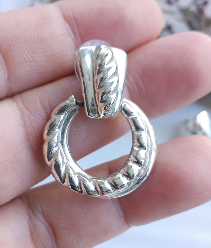 Vintage Jewelry 西洋古董飾品 銀色調 復古門環款式 針式耳環
