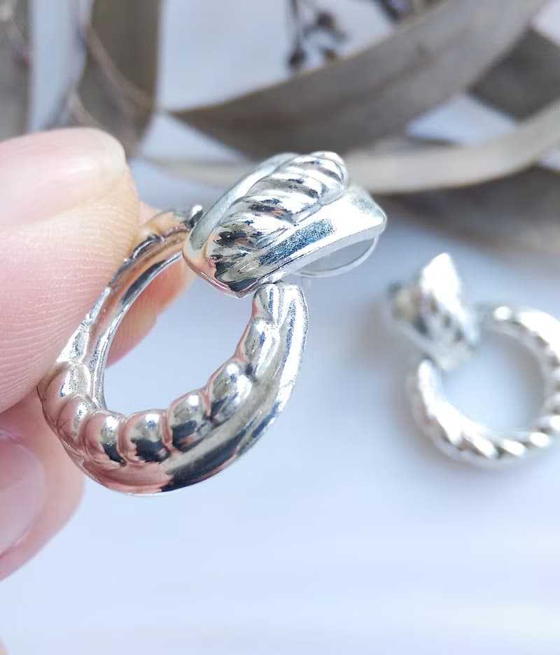Vintage Jewelry 西洋古董飾品 銀色調 復古門環款式 針式耳環