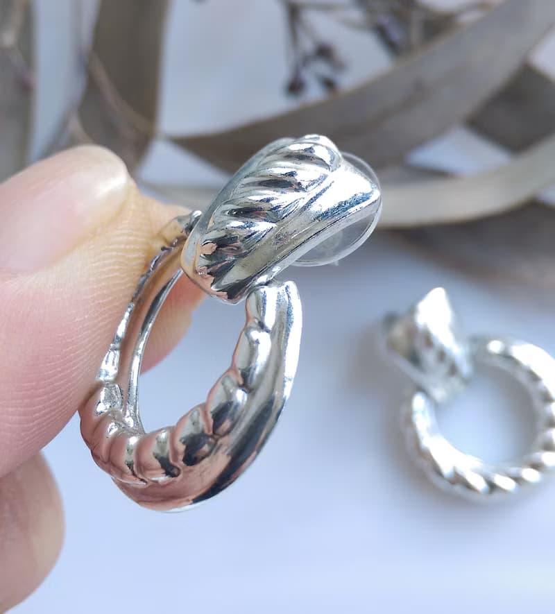 Vintage Jewelry 西洋古董飾品 銀色調 復古門環款式 針式耳環