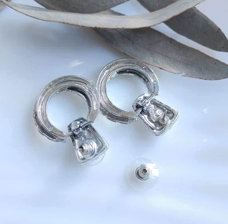 Vintage Jewelry 西洋古董飾品 銀色調 復古門環款式 針式耳環