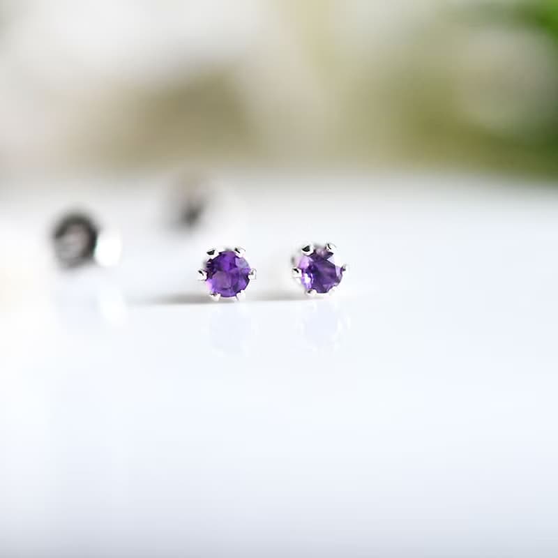 愛の守護石 ベビーアメジストのスタッドピアス　3mm 1ペア 2月誕生石