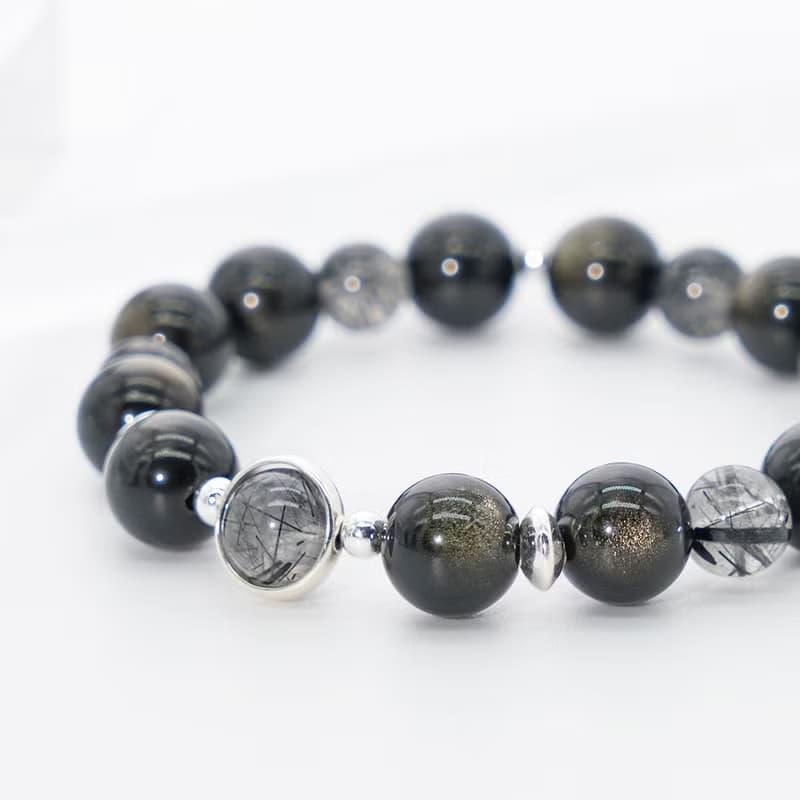 我們二部曲 | 男款 | 金沙黑曜石黑髮晶水晶手鍊