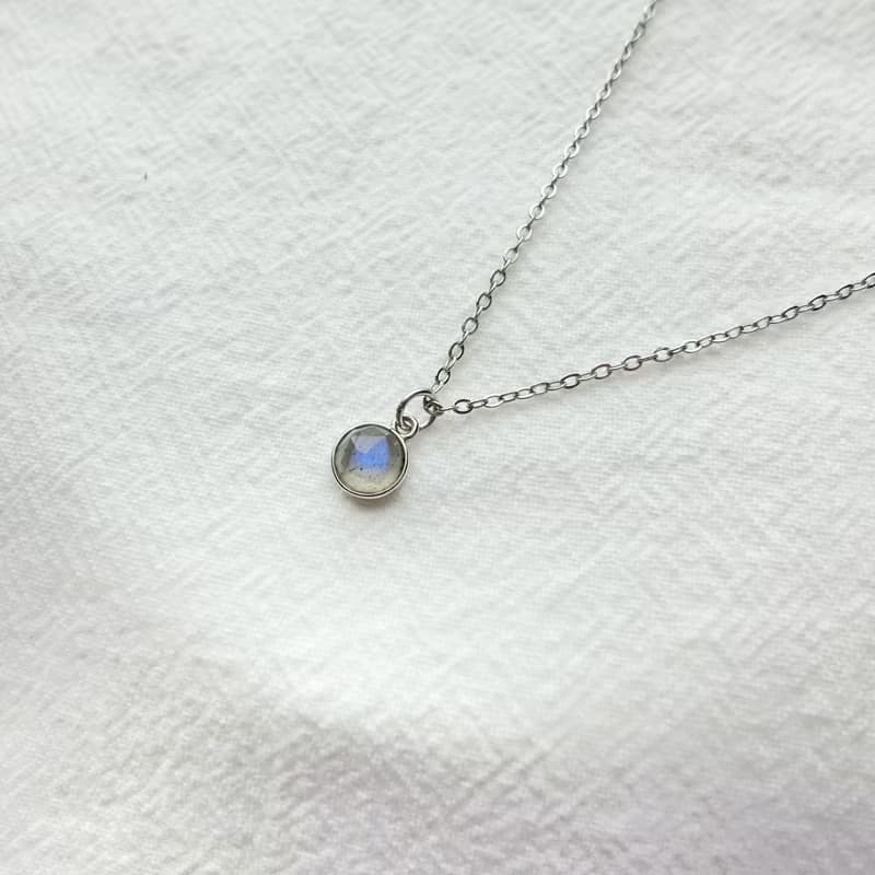 拉長石925純銀玫瑰切割rose cut寶石簡約項鍊