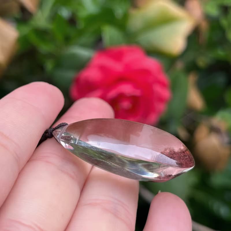 天然紅幽靈水晶吊墜手工陰雕悟道人生原創意境半盆冰透淨體女